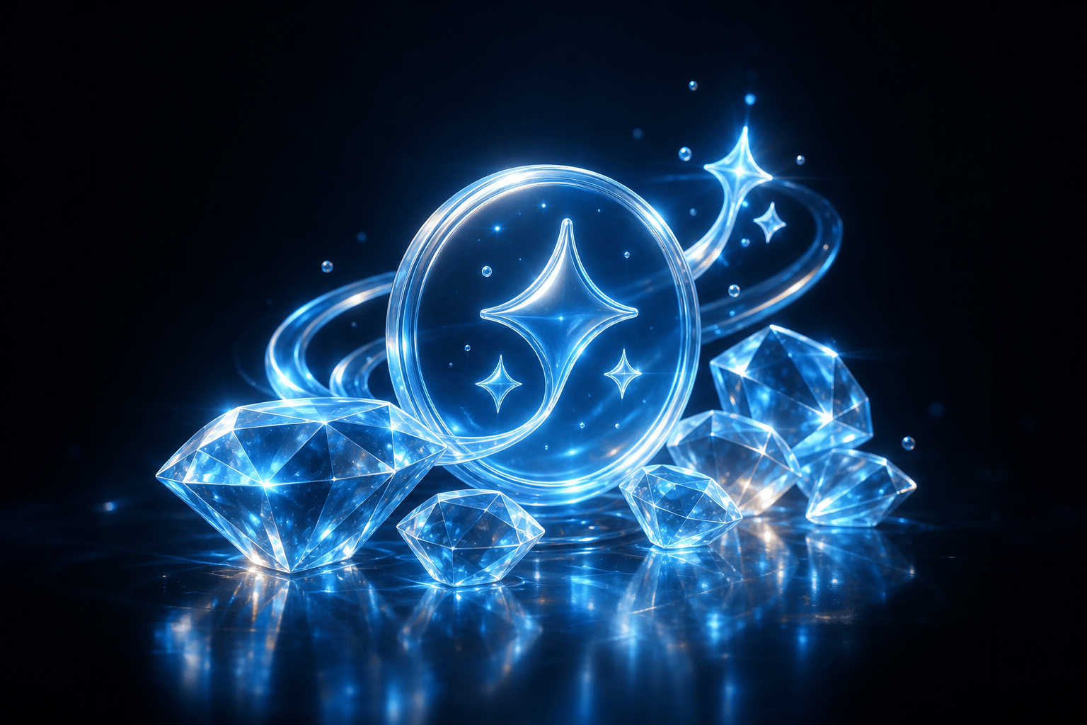 Blue crystal diamonds and glass membership token