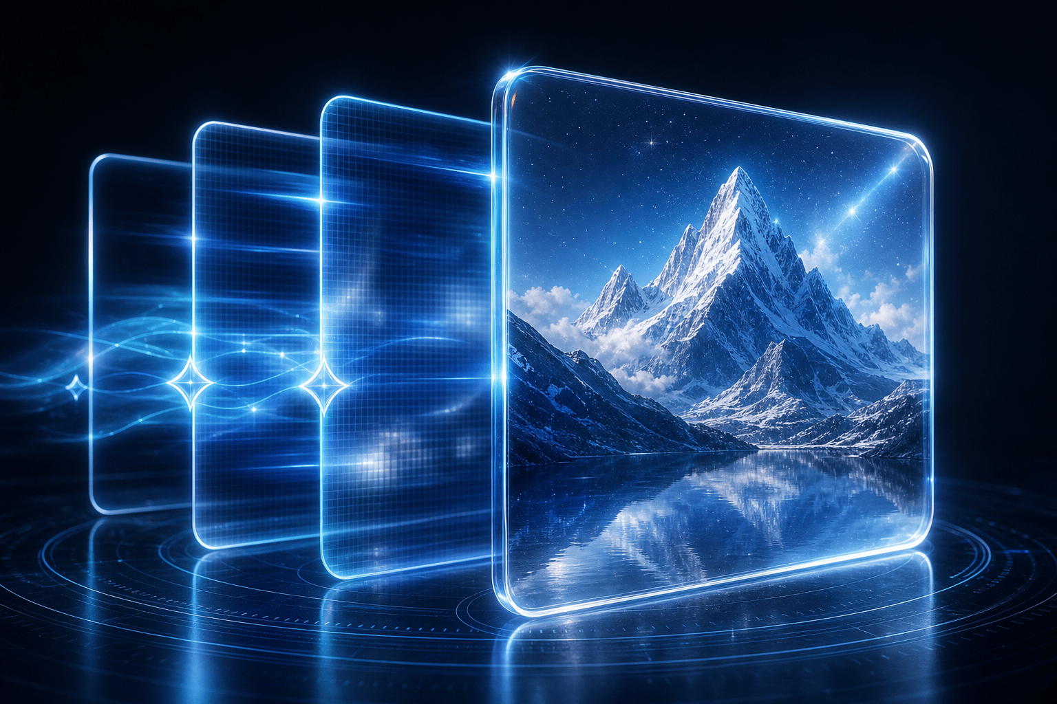 Layered glass video frame showing increasing clarity